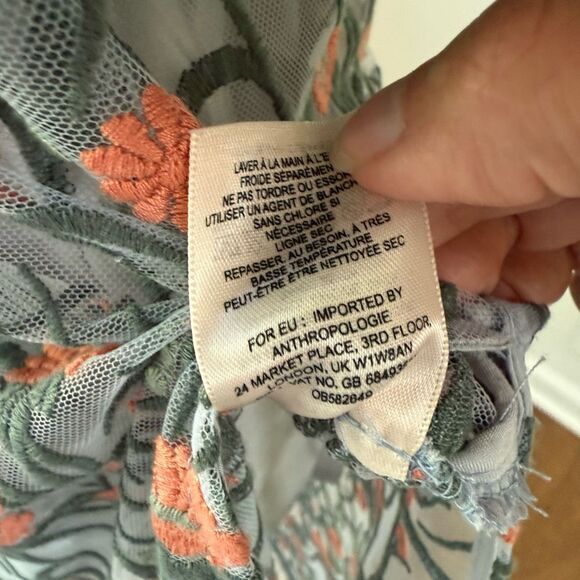 Anthropologie Moulinette Soeurs Floral Embroidered Mesh Tunic Sky $130 XS - Picture 7 of 8